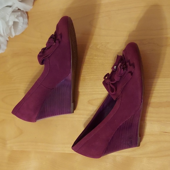 Coach Terri Purple Suede Tassled Mocassin Loafer Style Wedges Size 7 - Picture 6 of 16